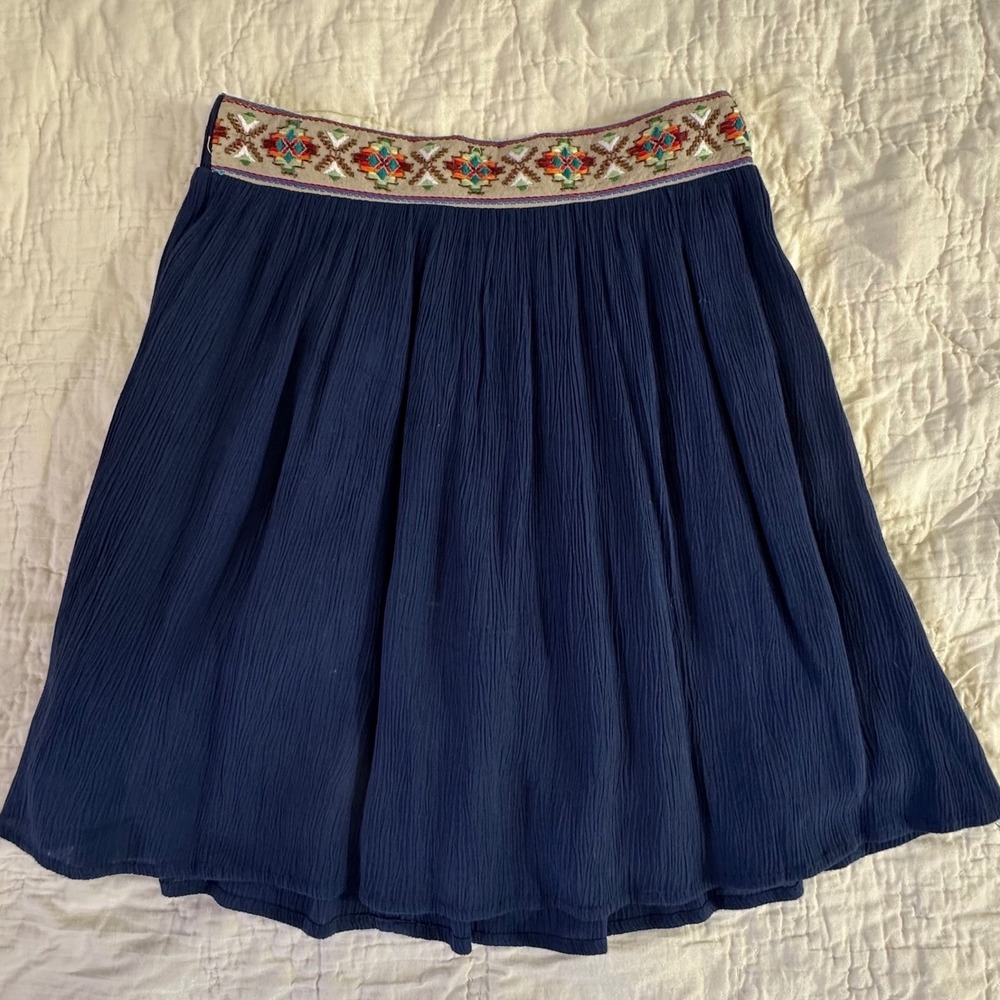 Miss Me Mini Skirt Womens M‎ Navy Blue Excellent Embroidered Boho MDS009 Rayon